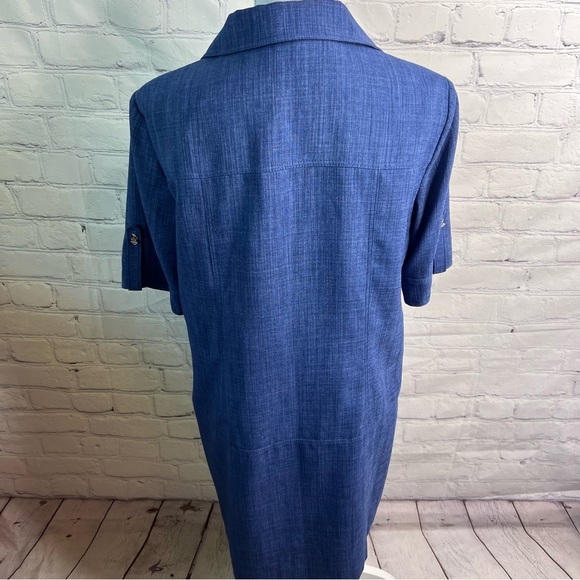 TAHARI Blue Stretch Denim Look Turn Lock Dress 8 Petite - Picture 5 of 11